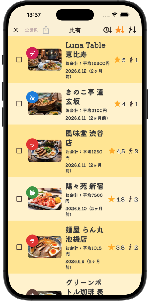 共有機能の画面